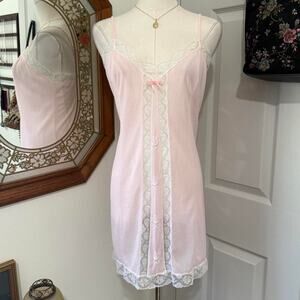 VTG 60s Vassarette Sheer Light Pink & White Lace Floral Embroidered Nightgown